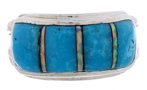 Southwestern Turquoise Opal Inlay Silver Ring Size 6 EX50829